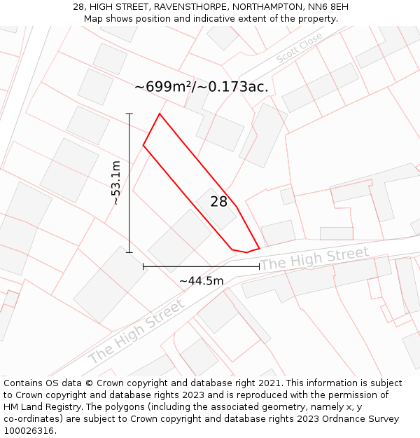 28, HIGH STREET, RAVENSTHORPE, NORTHAMPTON, NN6 8EH: Plot and title map