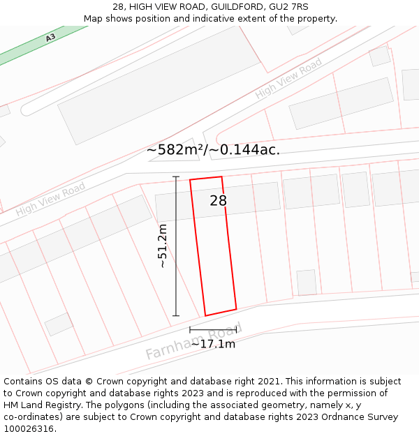 28, HIGH VIEW ROAD, GUILDFORD, GU2 7RS: Plot and title map