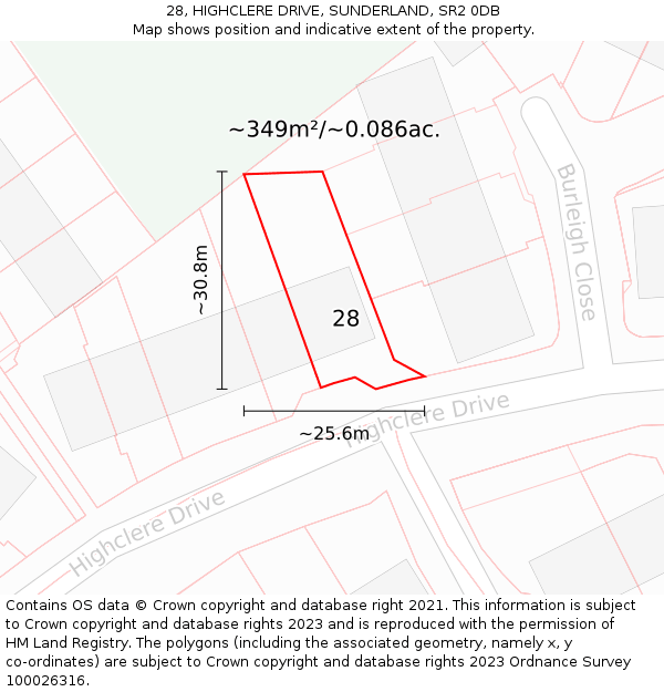 28, HIGHCLERE DRIVE, SUNDERLAND, SR2 0DB: Plot and title map
