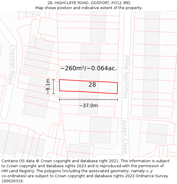 28, HIGHCLIFFE ROAD, GOSPORT, PO12 3RD: Plot and title map