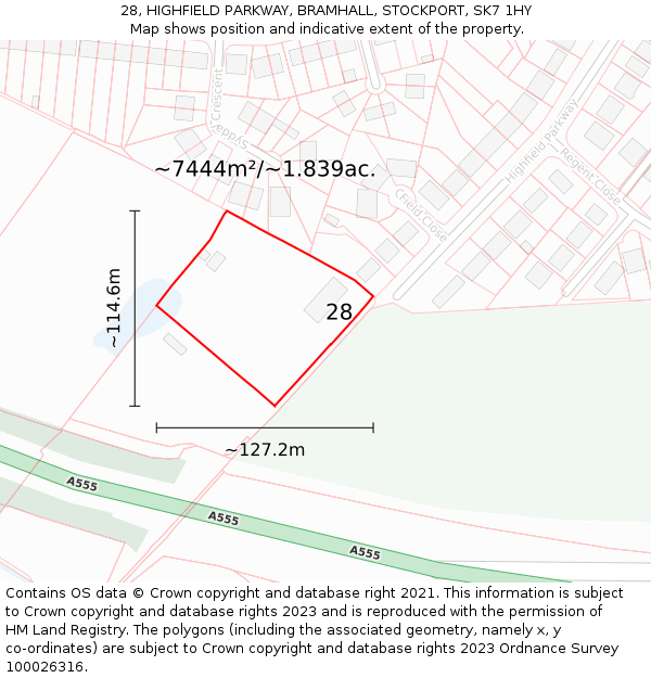 28, HIGHFIELD PARKWAY, BRAMHALL, STOCKPORT, SK7 1HY: Plot and title map