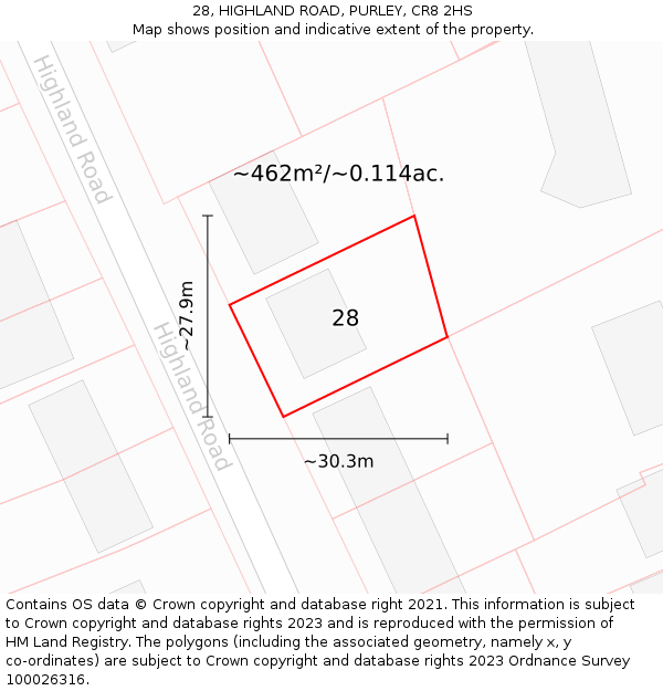 28, HIGHLAND ROAD, PURLEY, CR8 2HS: Plot and title map