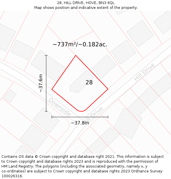 28, HILL DRIVE, HOVE, BN3 6QL: Plot and title map