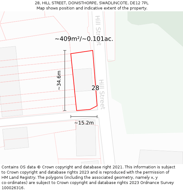 28, HILL STREET, DONISTHORPE, SWADLINCOTE, DE12 7PL: Plot and title map