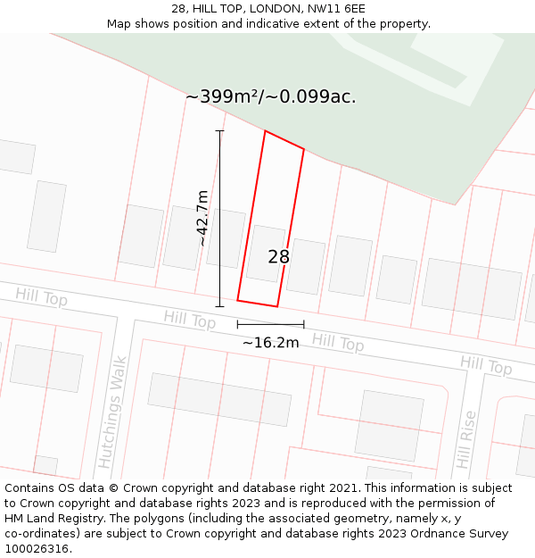 28, HILL TOP, LONDON, NW11 6EE: Plot and title map