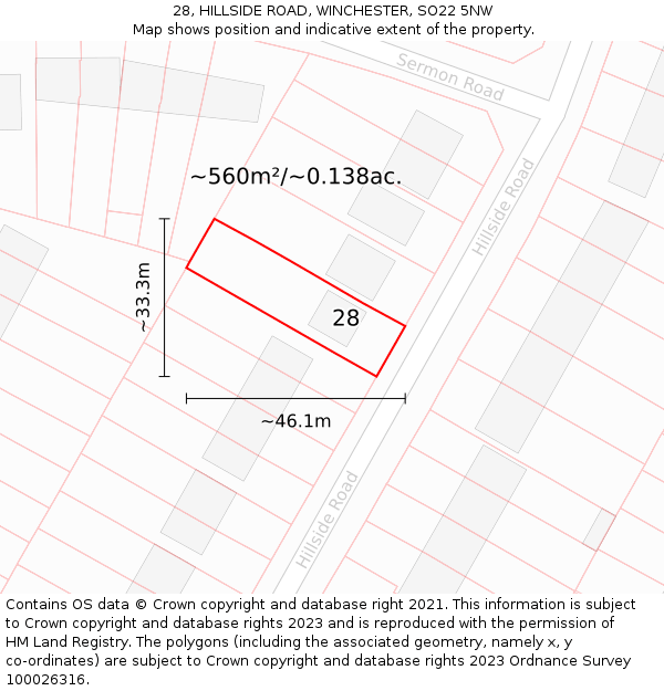 28, HILLSIDE ROAD, WINCHESTER, SO22 5NW: Plot and title map