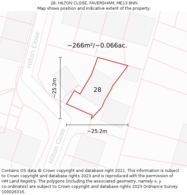 28, HILTON CLOSE, FAVERSHAM, ME13 8NN: Plot and title map