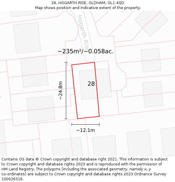 28, HOGARTH RISE, OLDHAM, OL1 4QD: Plot and title map