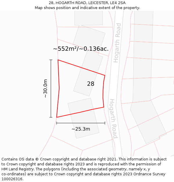 28, HOGARTH ROAD, LEICESTER, LE4 2SA: Plot and title map