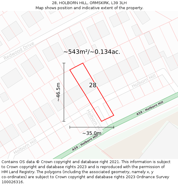 28, HOLBORN HILL, ORMSKIRK, L39 3LH: Plot and title map