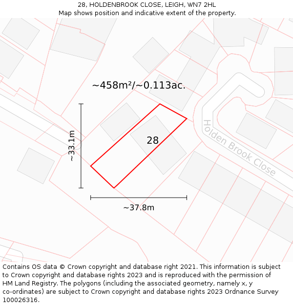 28, HOLDENBROOK CLOSE, LEIGH, WN7 2HL: Plot and title map