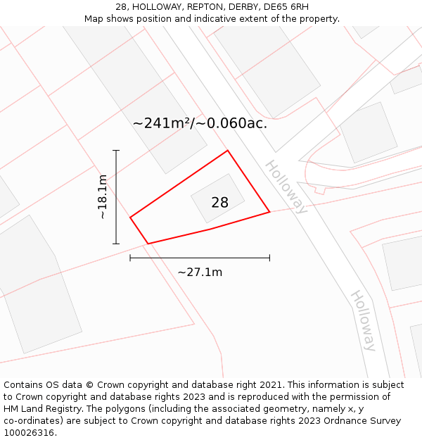 28, HOLLOWAY, REPTON, DERBY, DE65 6RH: Plot and title map