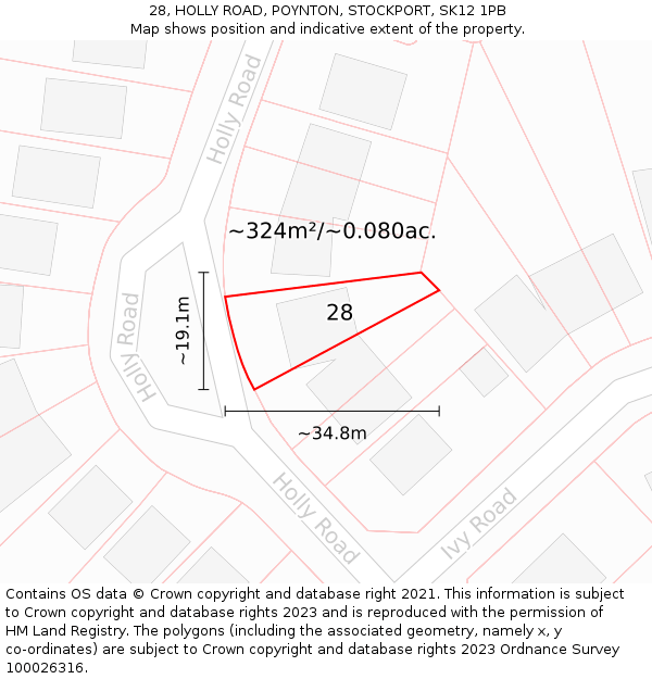 28, HOLLY ROAD, POYNTON, STOCKPORT, SK12 1PB: Plot and title map