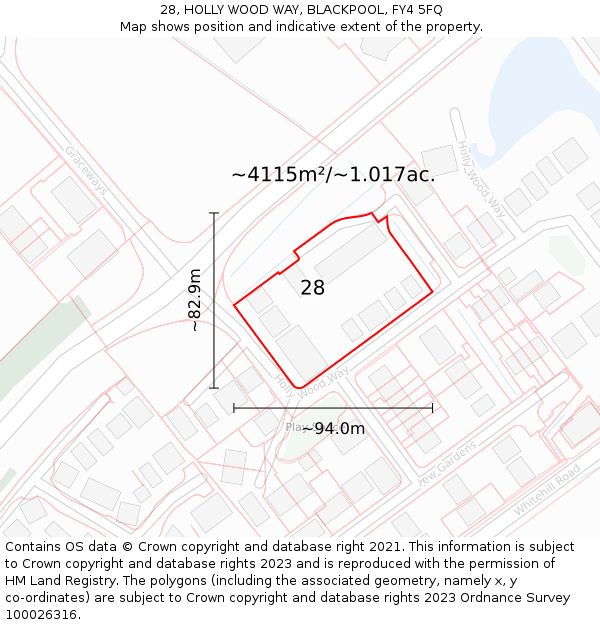 28, HOLLY WOOD WAY, BLACKPOOL, FY4 5FQ: Plot and title map