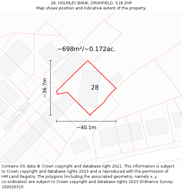 28, HOLMLEY BANK, DRONFIELD, S18 2HP: Plot and title map