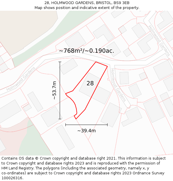 28, HOLMWOOD GARDENS, BRISTOL, BS9 3EB: Plot and title map