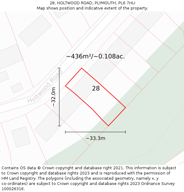 28, HOLTWOOD ROAD, PLYMOUTH, PL6 7HU: Plot and title map