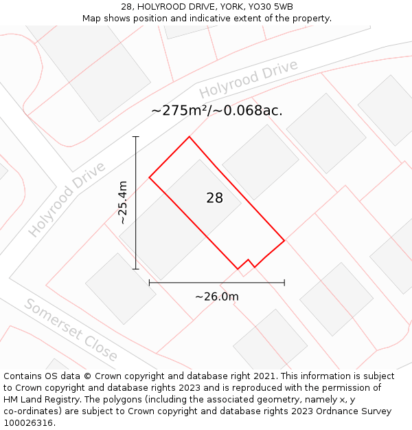 28, HOLYROOD DRIVE, YORK, YO30 5WB: Plot and title map