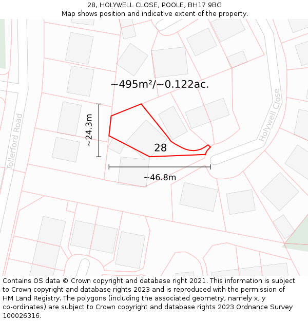 28, HOLYWELL CLOSE, POOLE, BH17 9BG: Plot and title map