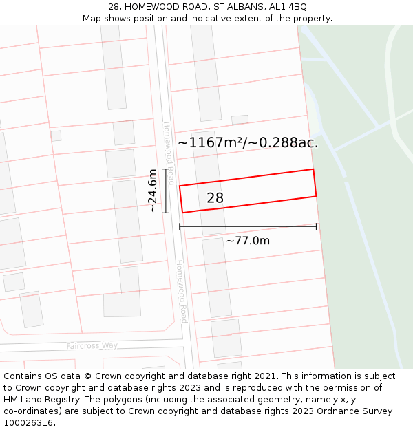 28, HOMEWOOD ROAD, ST ALBANS, AL1 4BQ: Plot and title map