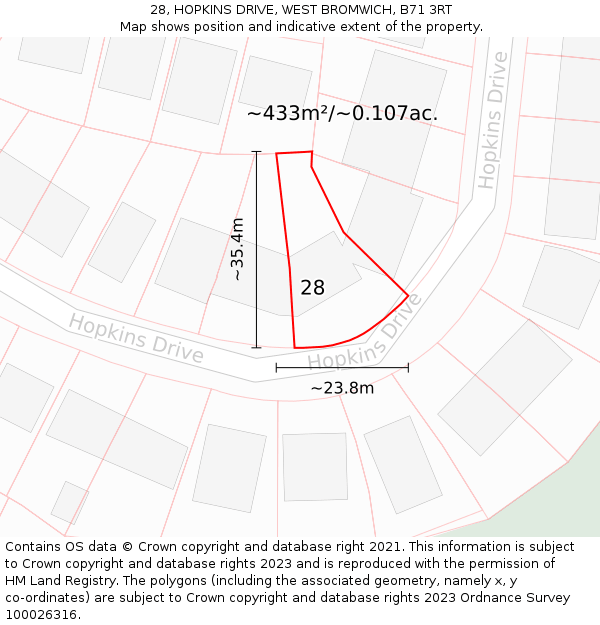 28, HOPKINS DRIVE, WEST BROMWICH, B71 3RT: Plot and title map