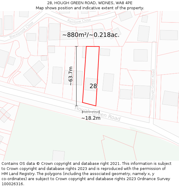 28, HOUGH GREEN ROAD, WIDNES, WA8 4PE: Plot and title map