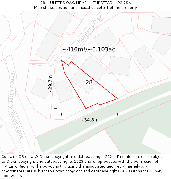 28, HUNTERS OAK, HEMEL HEMPSTEAD, HP2 7SN: Plot and title map