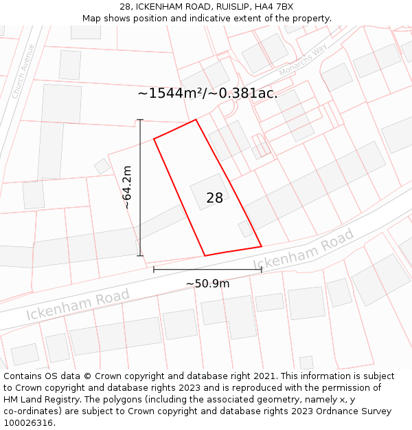 28, ICKENHAM ROAD, RUISLIP, HA4 7BX: Plot and title map