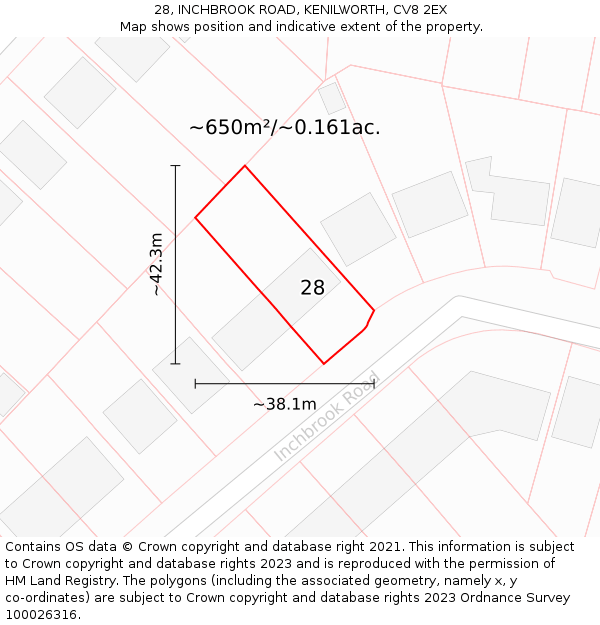 28, INCHBROOK ROAD, KENILWORTH, CV8 2EX: Plot and title map