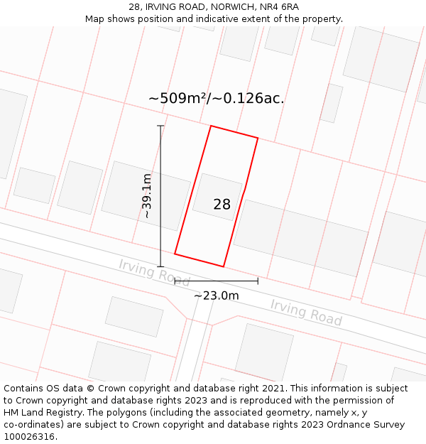 28, IRVING ROAD, NORWICH, NR4 6RA: Plot and title map