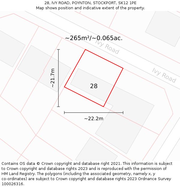 28, IVY ROAD, POYNTON, STOCKPORT, SK12 1PE: Plot and title map