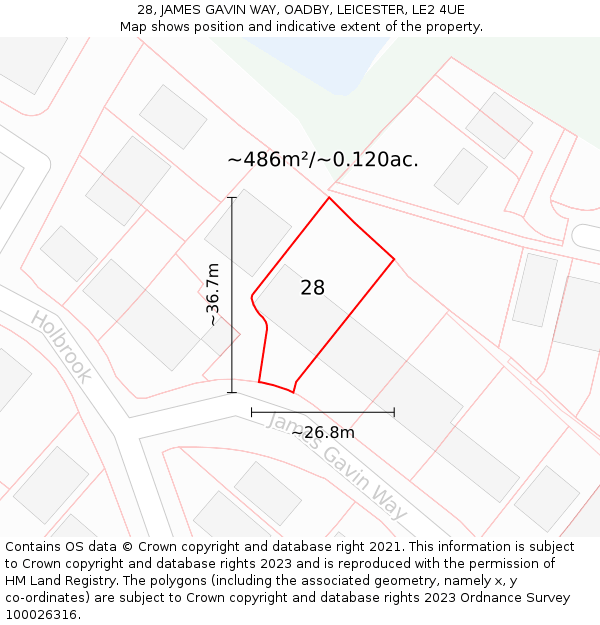 28, JAMES GAVIN WAY, OADBY, LEICESTER, LE2 4UE: Plot and title map