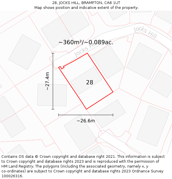 28, JOCKS HILL, BRAMPTON, CA8 1UT: Plot and title map