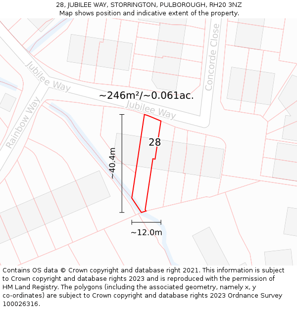 28, JUBILEE WAY, STORRINGTON, PULBOROUGH, RH20 3NZ: Plot and title map