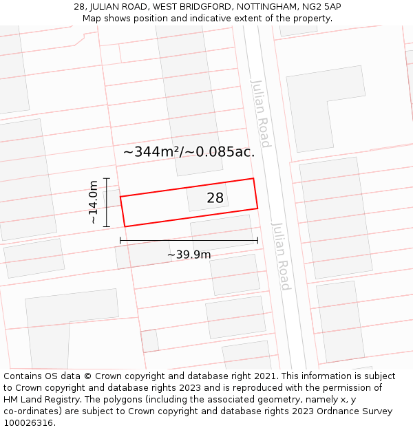 28, JULIAN ROAD, WEST BRIDGFORD, NOTTINGHAM, NG2 5AP: Plot and title map