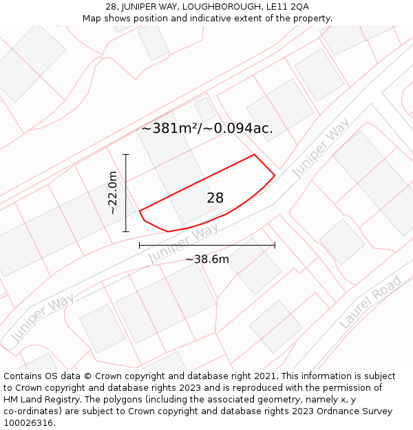 28, JUNIPER WAY, LOUGHBOROUGH, LE11 2QA: Plot and title map