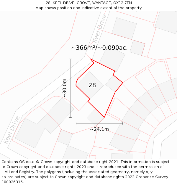 28, KEEL DRIVE, GROVE, WANTAGE, OX12 7FN: Plot and title map