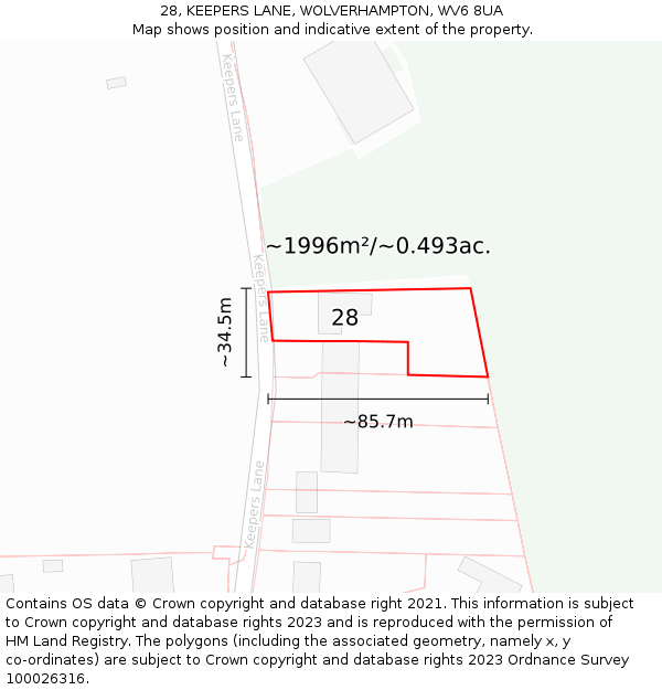 28, KEEPERS LANE, WOLVERHAMPTON, WV6 8UA: Plot and title map