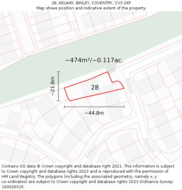 28, KELWAY, BINLEY, COVENTRY, CV3 2XP: Plot and title map