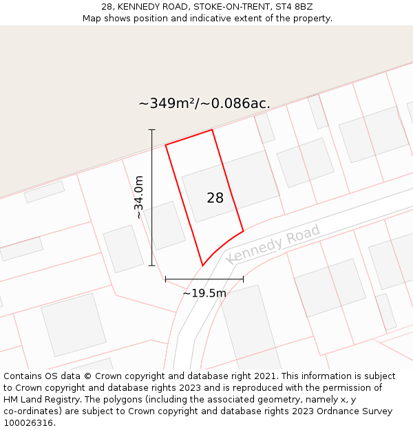 28, KENNEDY ROAD, STOKE-ON-TRENT, ST4 8BZ: Plot and title map