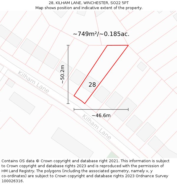 28, KILHAM LANE, WINCHESTER, SO22 5PT: Plot and title map