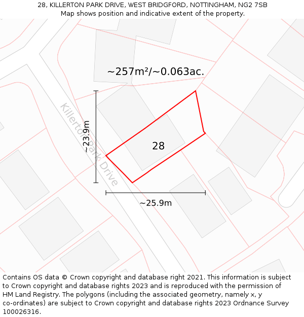 28, KILLERTON PARK DRIVE, WEST BRIDGFORD, NOTTINGHAM, NG2 7SB: Plot and title map