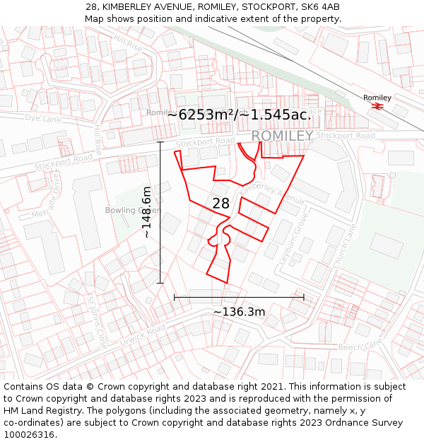 28, KIMBERLEY AVENUE, ROMILEY, STOCKPORT, SK6 4AB: Plot and title map
