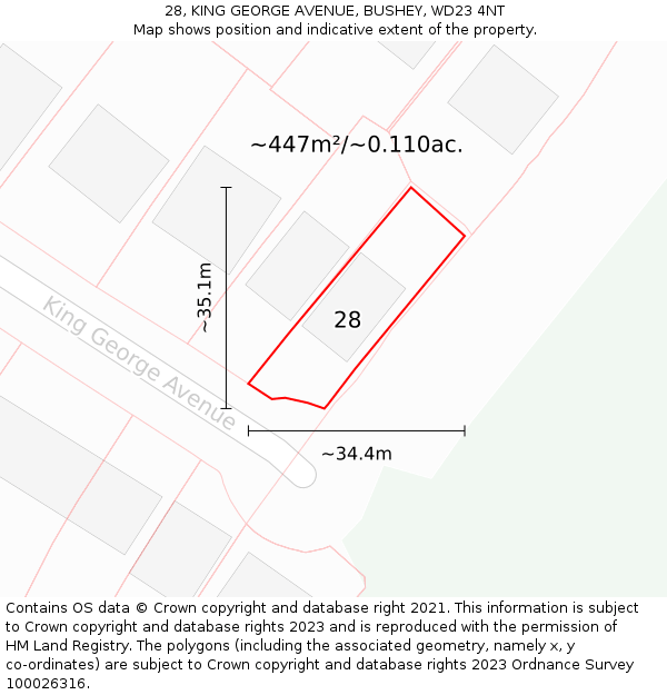 28, KING GEORGE AVENUE, BUSHEY, WD23 4NT: Plot and title map