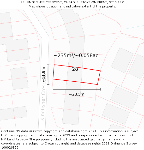 28, KINGFISHER CRESCENT, CHEADLE, STOKE-ON-TRENT, ST10 1RZ: Plot and title map