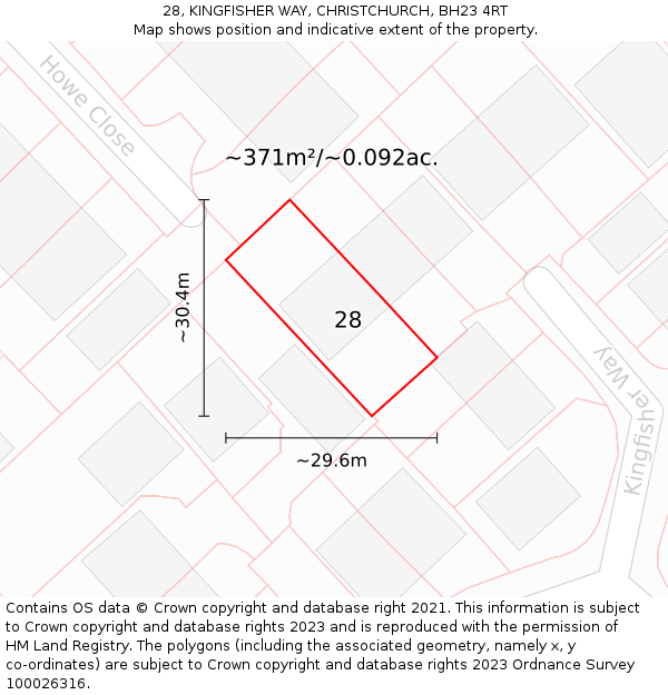 28, KINGFISHER WAY, CHRISTCHURCH, BH23 4RT: Plot and title map