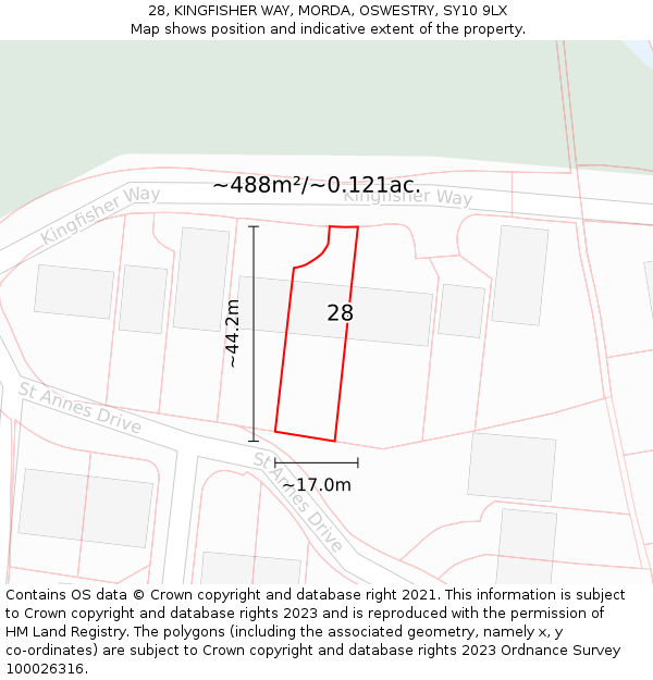 28, KINGFISHER WAY, MORDA, OSWESTRY, SY10 9LX: Plot and title map