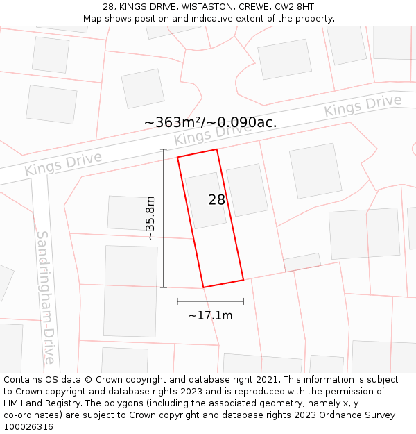 28, KINGS DRIVE, WISTASTON, CREWE, CW2 8HT: Plot and title map