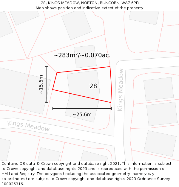 28, KINGS MEADOW, NORTON, RUNCORN, WA7 6PB: Plot and title map