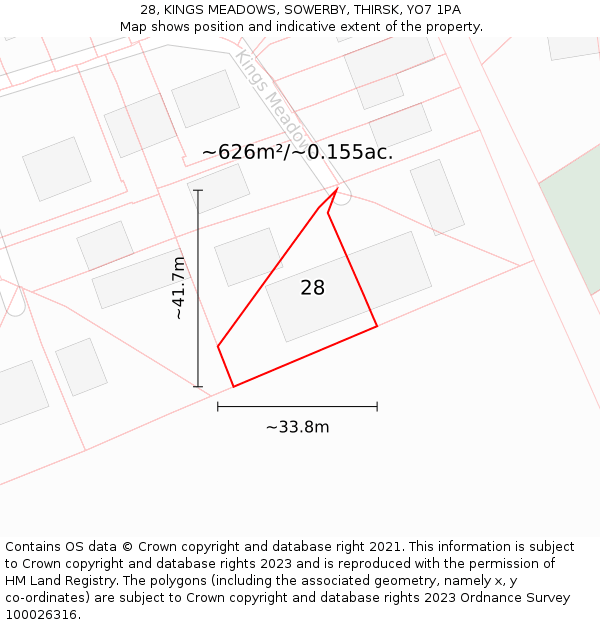 28, KINGS MEADOWS, SOWERBY, THIRSK, YO7 1PA: Plot and title map